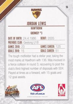 2011 Select AFL Champions #96 Jordan Lewis Back